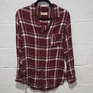 Hollister Maroon Plaid Shirt
